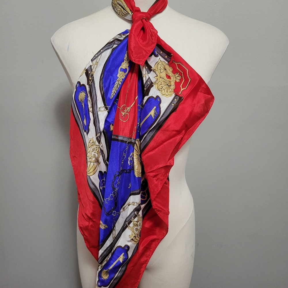 Equestrian Silk Primary Colored Large Square Scarf - image 1